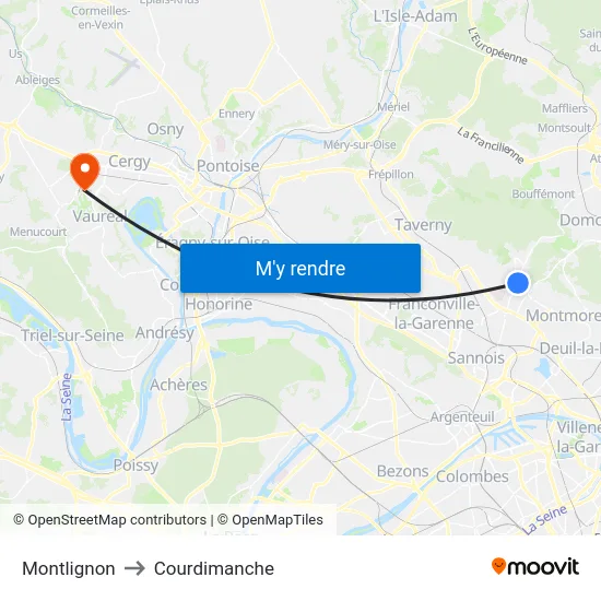 Montlignon to Courdimanche map