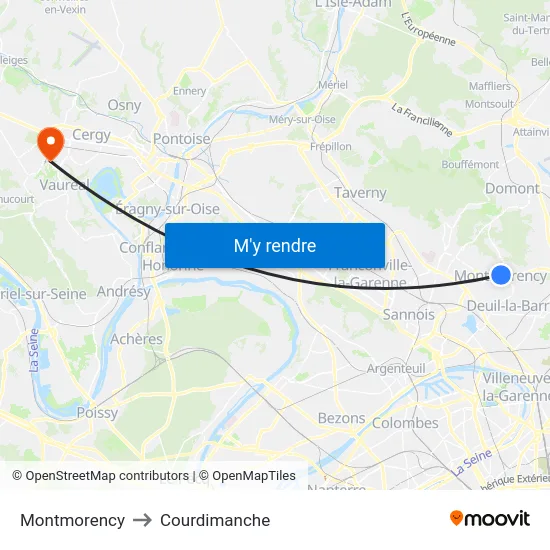 Montmorency to Courdimanche map