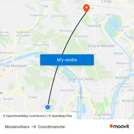 Morainvilliers to Courdimanche map