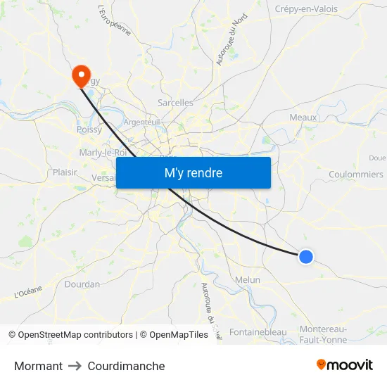 Mormant to Courdimanche map