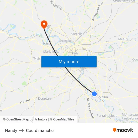 Nandy to Courdimanche map