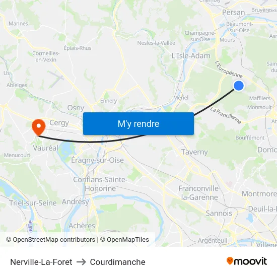 Nerville-La-Foret to Courdimanche map