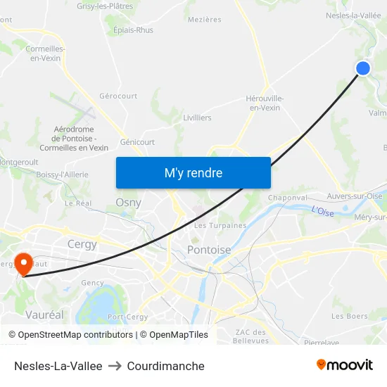 Nesles-La-Vallee to Courdimanche map
