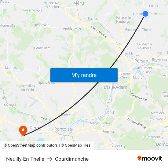 Neuilly-En-Thelle to Courdimanche map