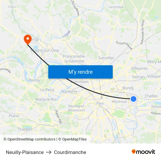 Neuilly-Plaisance to Courdimanche map