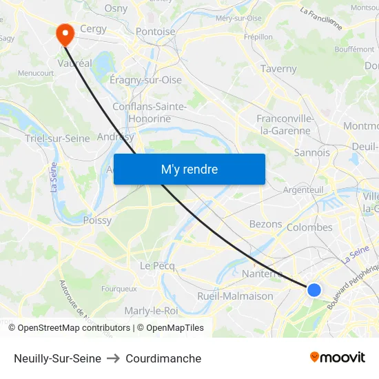 Neuilly-Sur-Seine to Courdimanche map