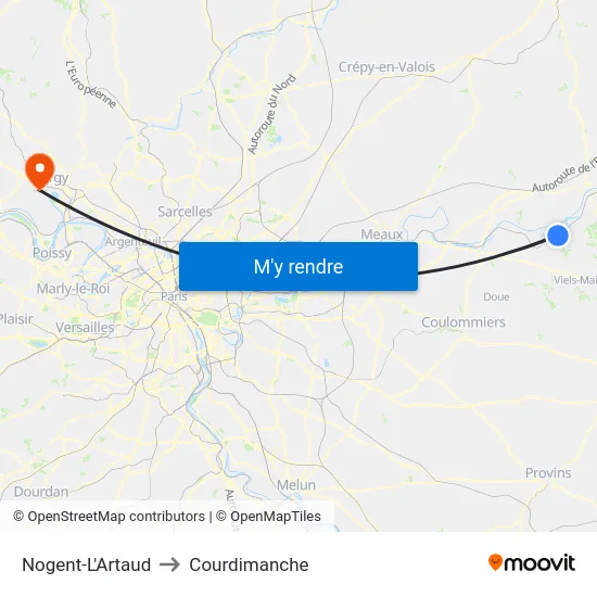 Nogent-L'Artaud to Courdimanche map