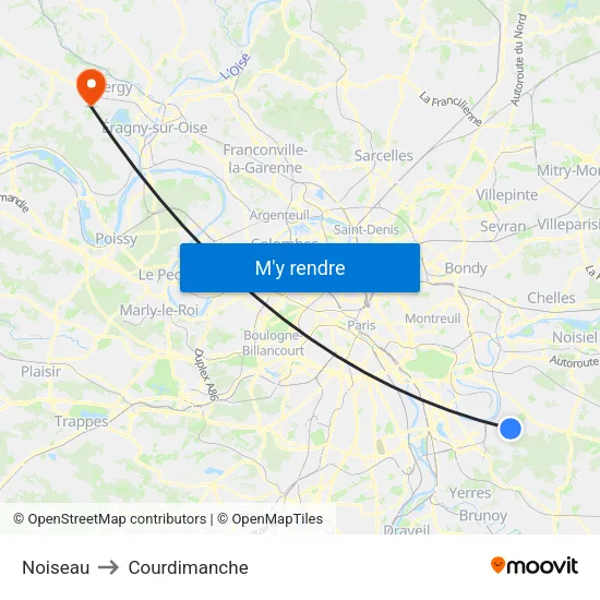Noiseau to Courdimanche map