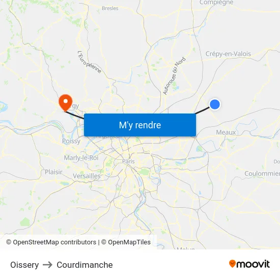 Oissery to Courdimanche map
