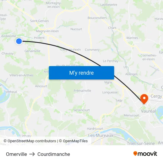 Omerville to Courdimanche map