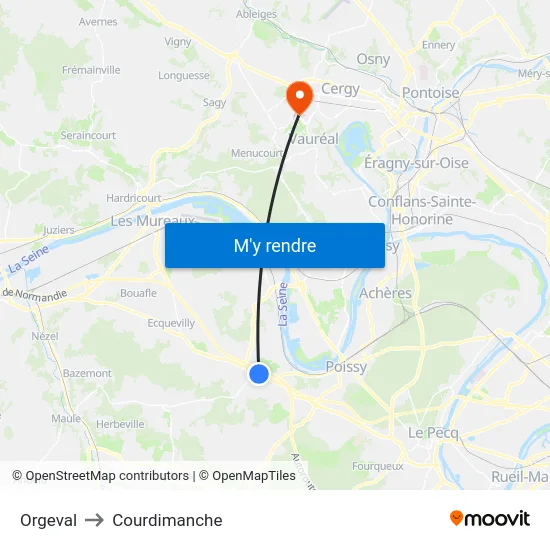Orgeval to Courdimanche map
