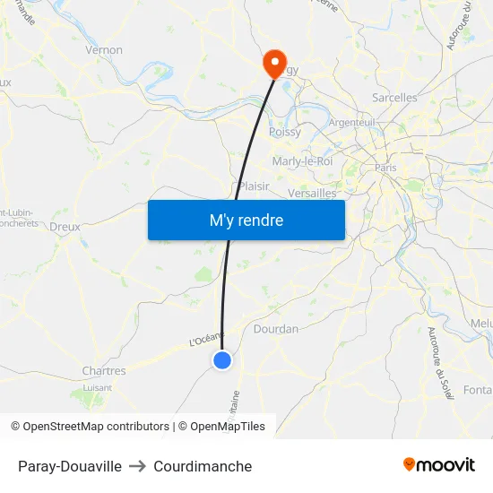 Paray-Douaville to Courdimanche map