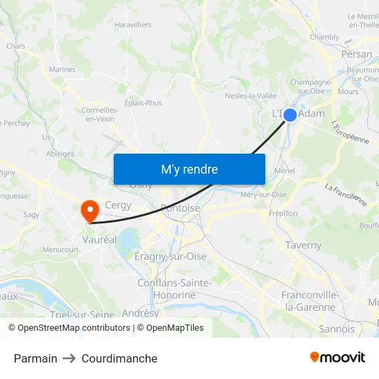 Parmain to Courdimanche map