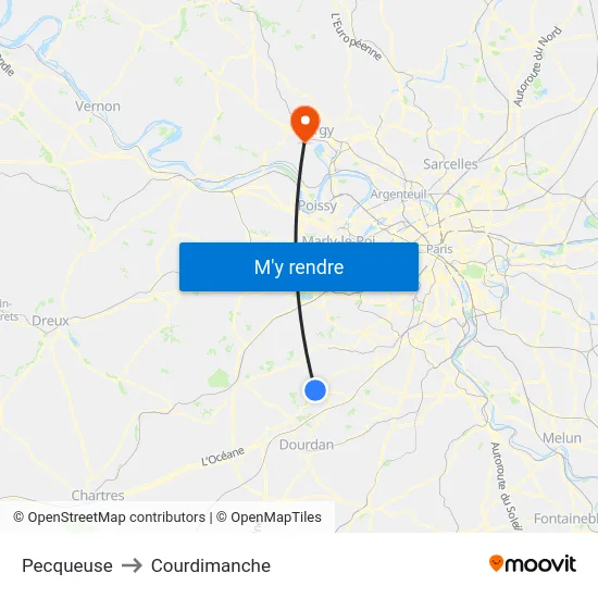 Pecqueuse to Courdimanche map