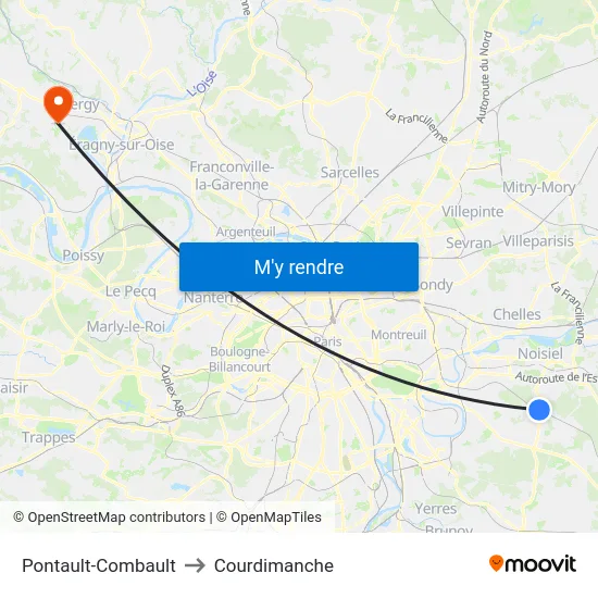 Pontault-Combault to Courdimanche map