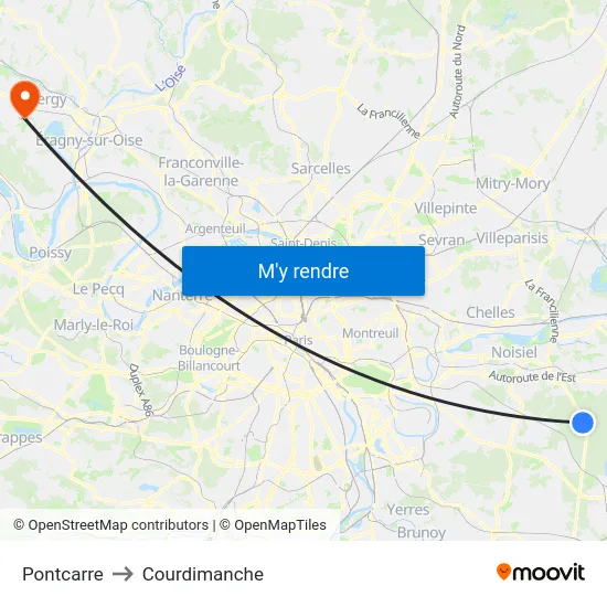 Pontcarre to Courdimanche map