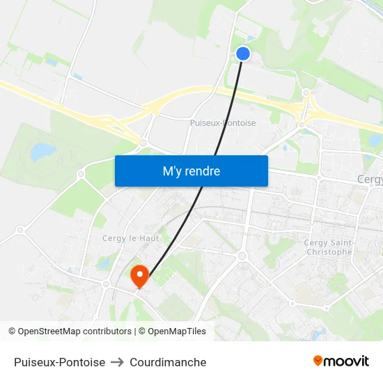 Puiseux-Pontoise to Courdimanche map