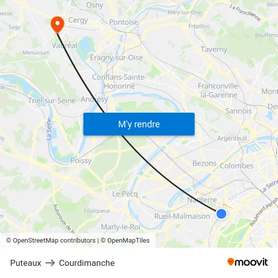 Puteaux to Courdimanche map