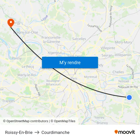 Roissy-En-Brie to Courdimanche map