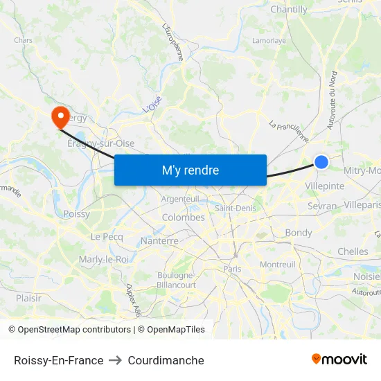 Roissy-En-France to Courdimanche map