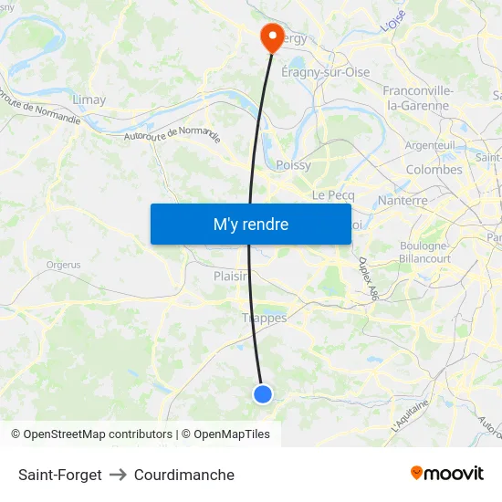 Saint-Forget to Courdimanche map