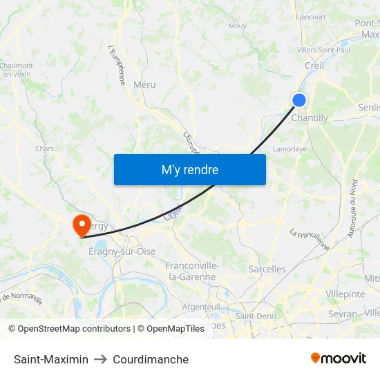 Saint-Maximin to Courdimanche map