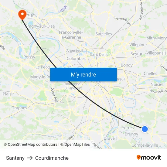 Santeny to Courdimanche map