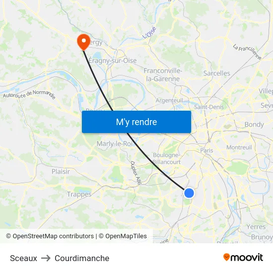 Sceaux to Courdimanche map