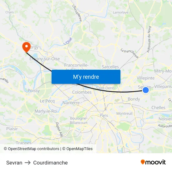 Sevran to Courdimanche map