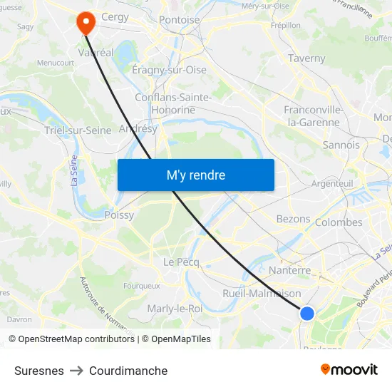 Suresnes to Courdimanche map
