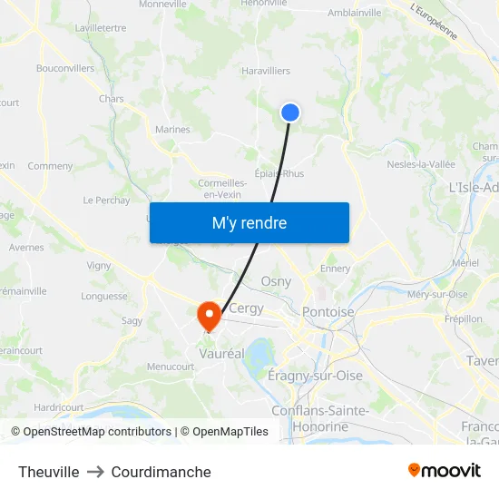 Theuville to Courdimanche map