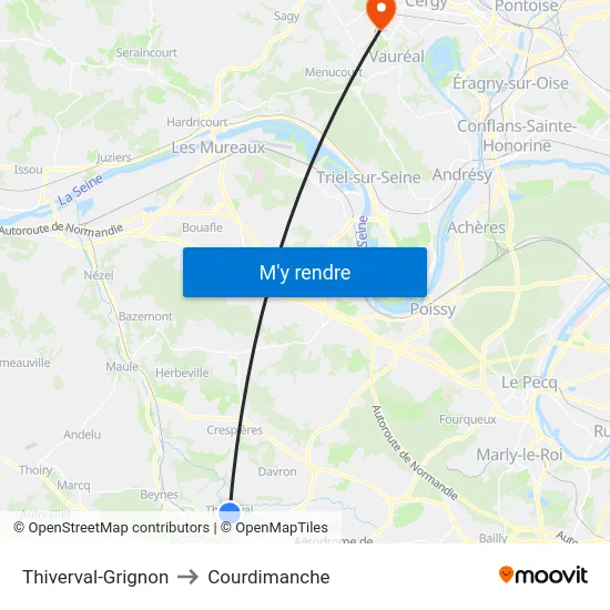 Thiverval-Grignon to Courdimanche map