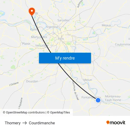 Thomery to Courdimanche map
