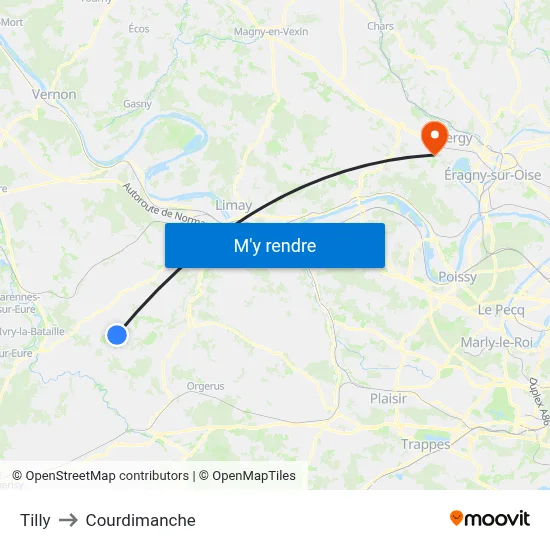 Tilly to Courdimanche map