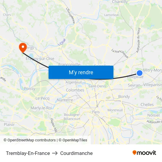 Tremblay-En-France to Courdimanche map