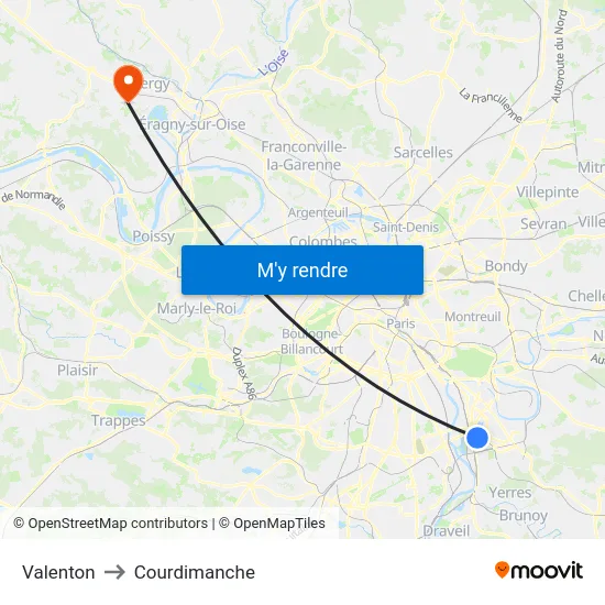 Valenton to Courdimanche map