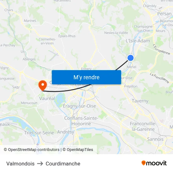 Valmondois to Courdimanche map