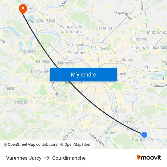 Varennes-Jarcy to Courdimanche map
