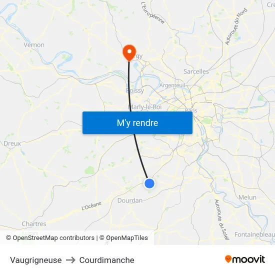 Vaugrigneuse to Courdimanche map