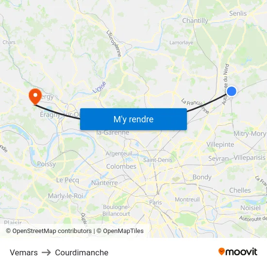Vemars to Courdimanche map
