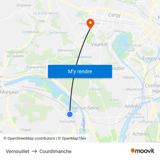 Vernouillet to Courdimanche map