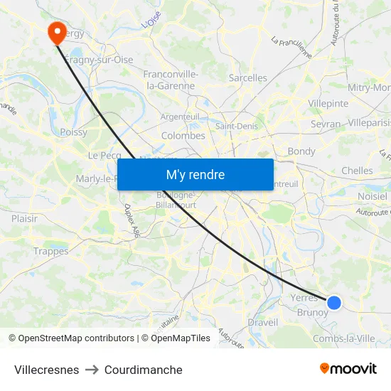 Villecresnes to Courdimanche map