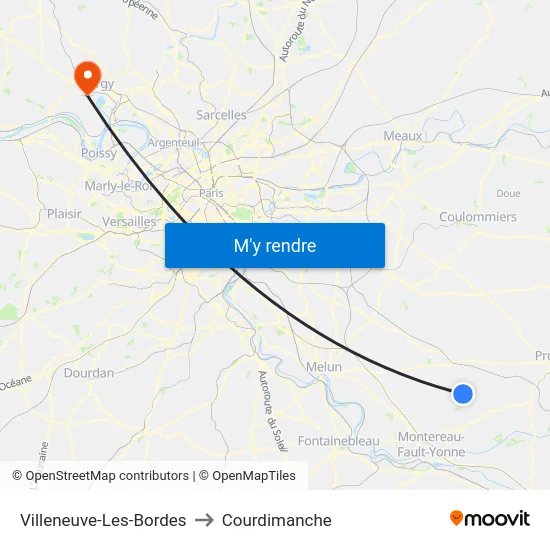 Villeneuve-Les-Bordes to Courdimanche map