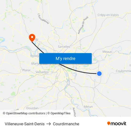 Villeneuve-Saint-Denis to Courdimanche map