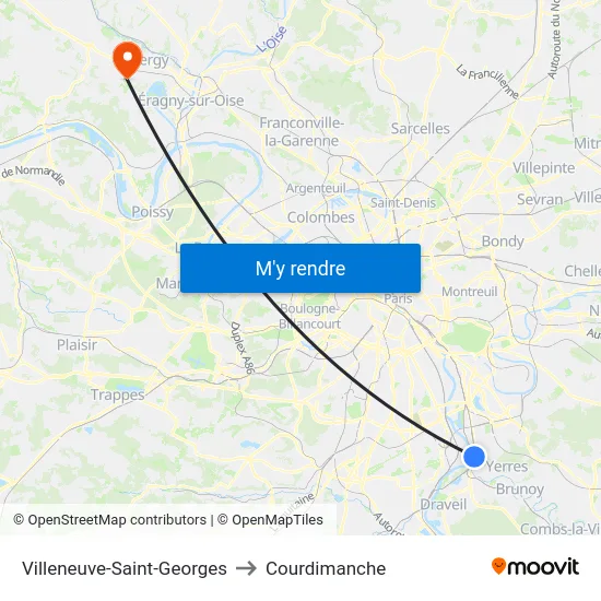 Villeneuve-Saint-Georges to Courdimanche map