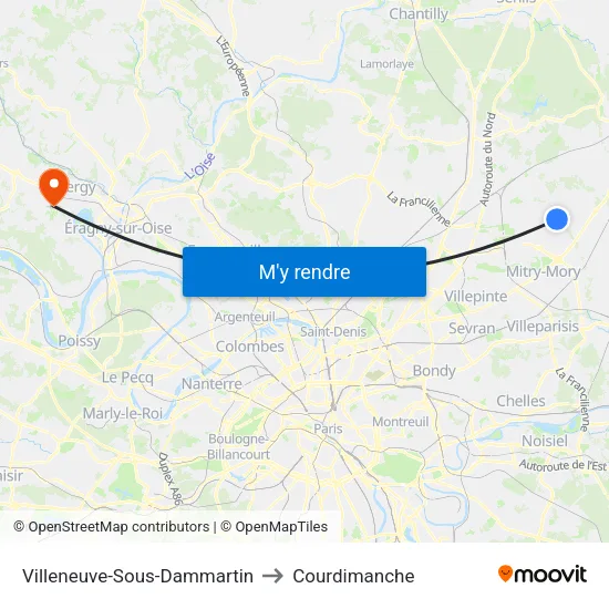 Villeneuve-Sous-Dammartin to Courdimanche map