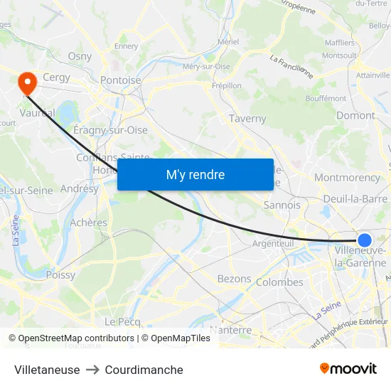 Villetaneuse to Courdimanche map
