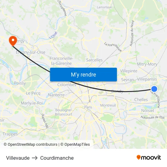 Villevaude to Courdimanche map