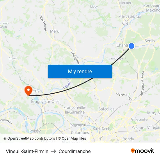Vineuil-Saint-Firmin to Courdimanche map