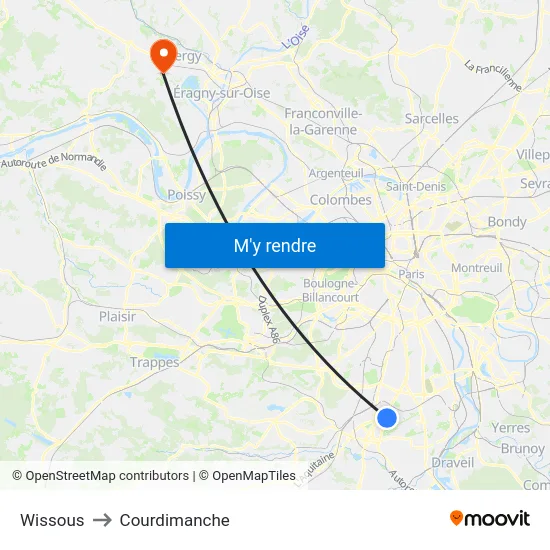 Wissous to Courdimanche map